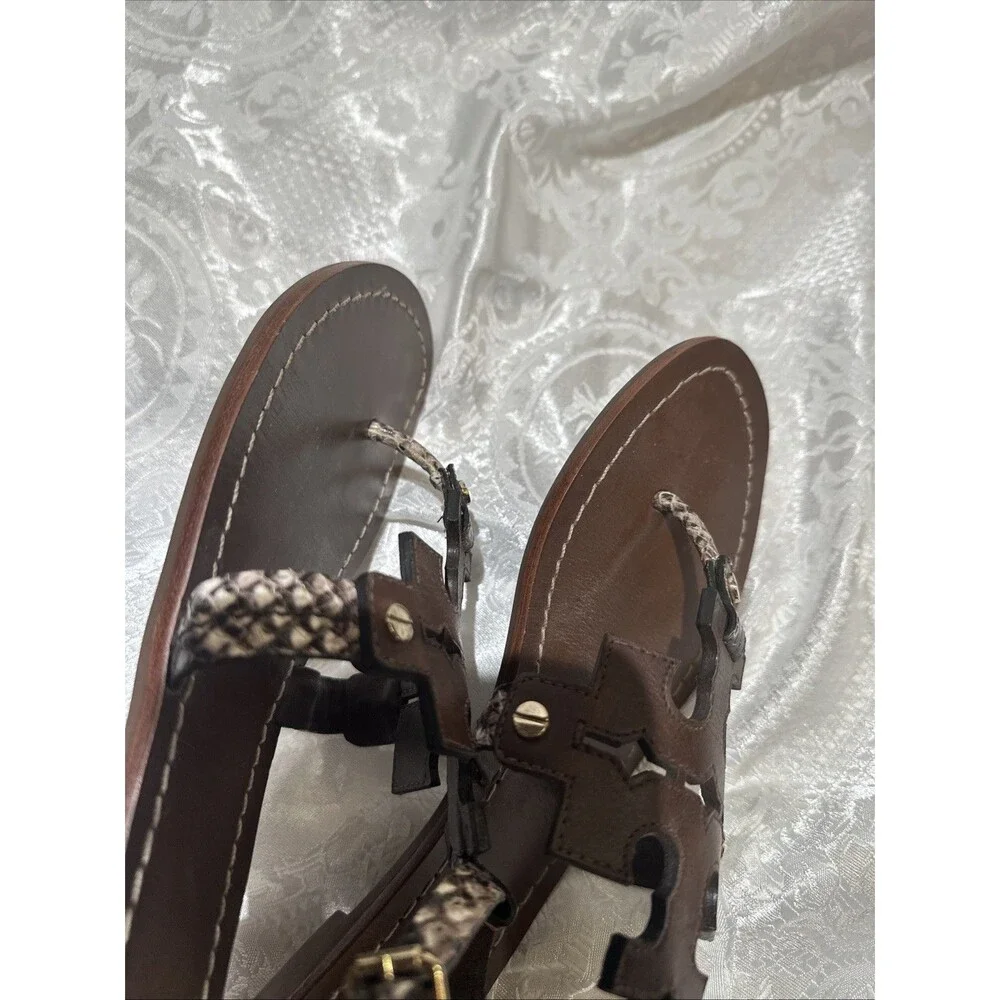 Tory Burch Phoebe Chandler Snake 🐍Print Leather Logo Sandals Women’s 8